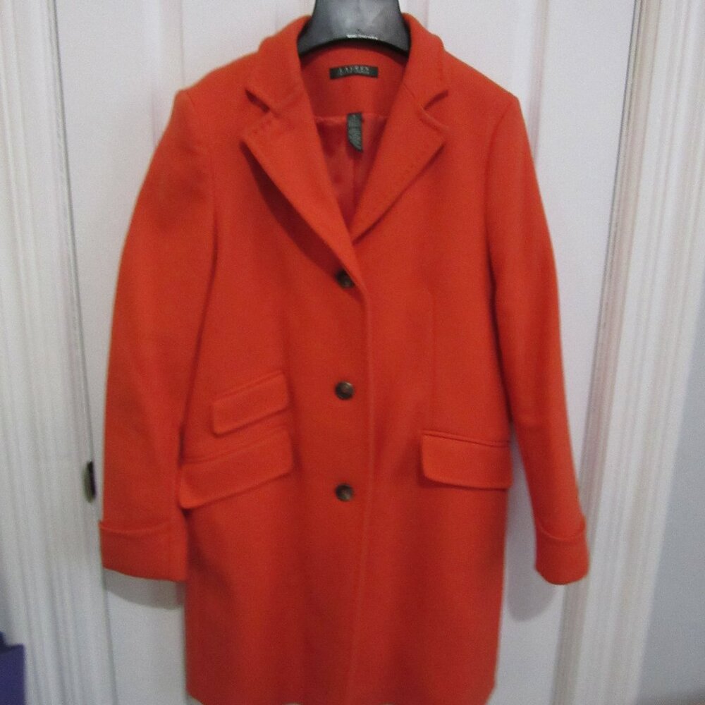 LAUREN Ralph Lauren Women's Orange Peacoat Wool blend Trench NWOT Size 8 LR1323